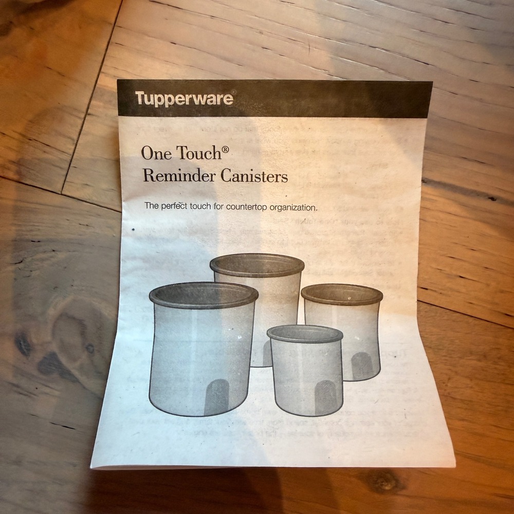 Tupperware One Touch Reminder Canisters Set of 4 White Blue Lids 2420 2421 2422